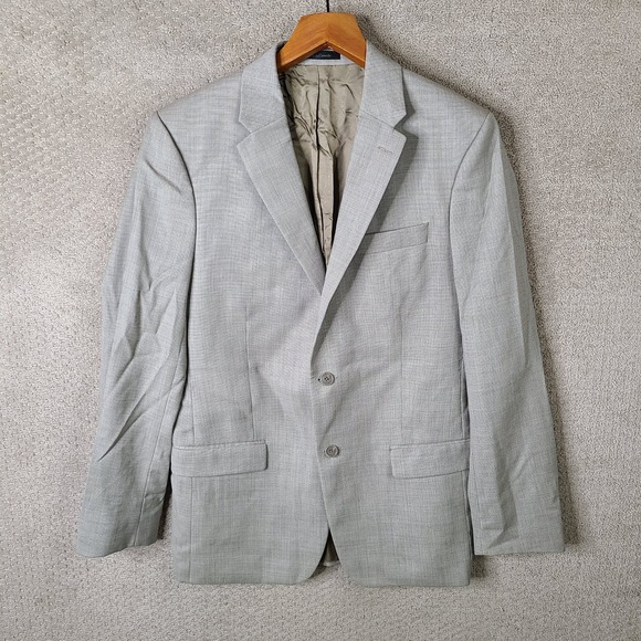 Calvin Klein Jacket Mens 40R Beige Slim Fit Blazer Wool 2 Button Suit Coat - Picture 1 of 13